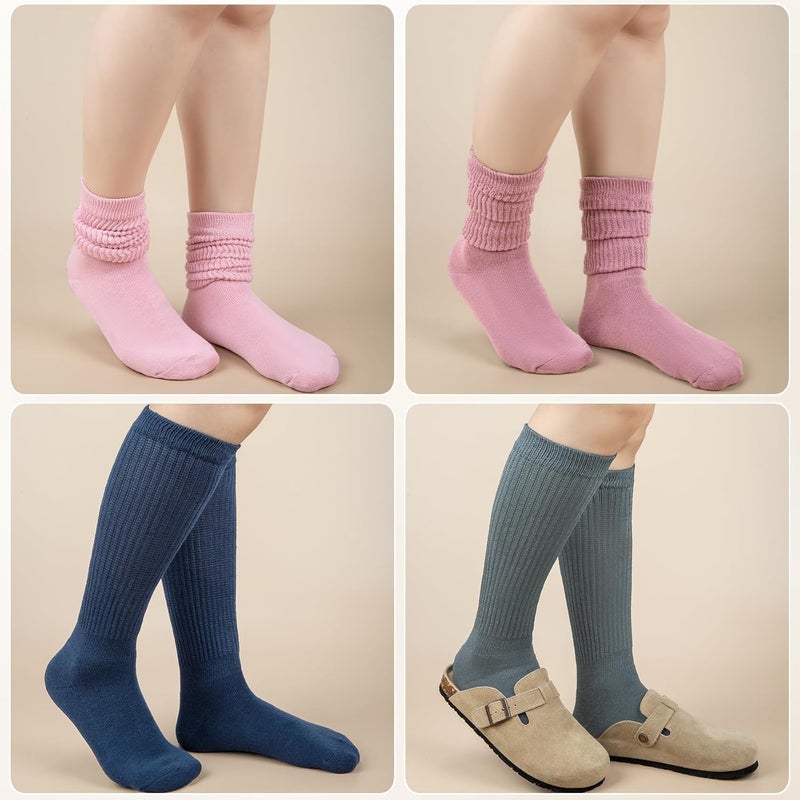 Socksfad Store Slouchy Boot Socks for Women, Soft Knit Scrunch Knee High Long Socks 4 Pairs 6-12 - Image 4